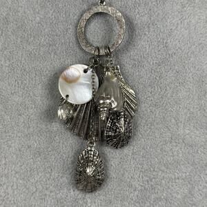 Chico's Statement Necklace Shell Sea Life Pendant Layered Chain Silver Tone